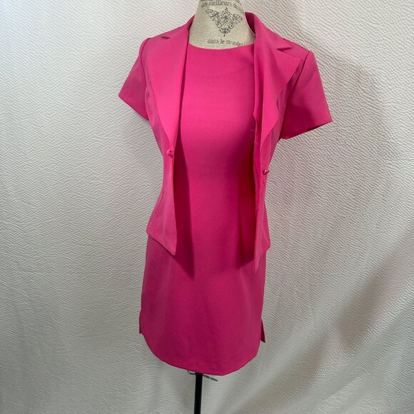 Vintage Dawn Joy 2 pc business casual Sheath Dress & Jacket Bubble Gum Pink - Picture 5 of 11